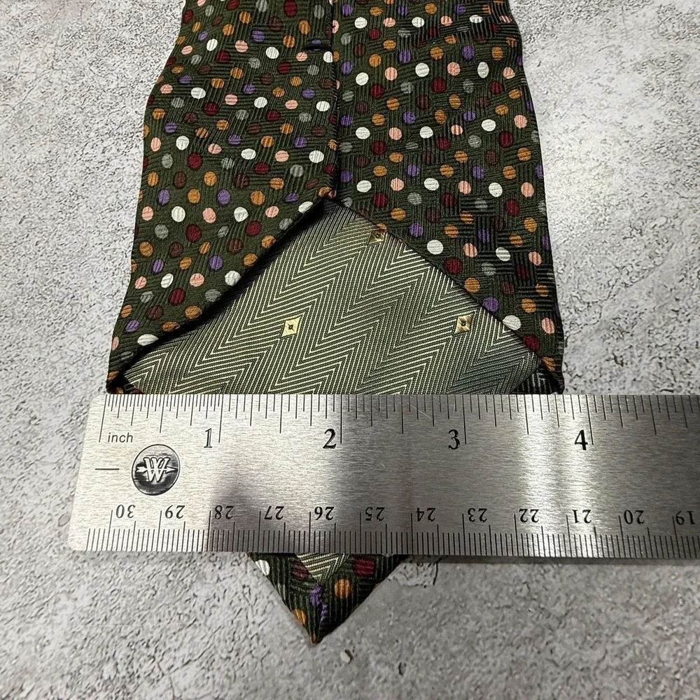 Pierre Balmain Silk Tie Mens‎ One Size Green Polka Dot Jacquard Necktie